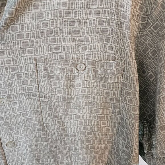 Marc Edwards Men Size L 100% Silk Casual Button Up Shirt Green Geometric Print - Picture 3 of 8